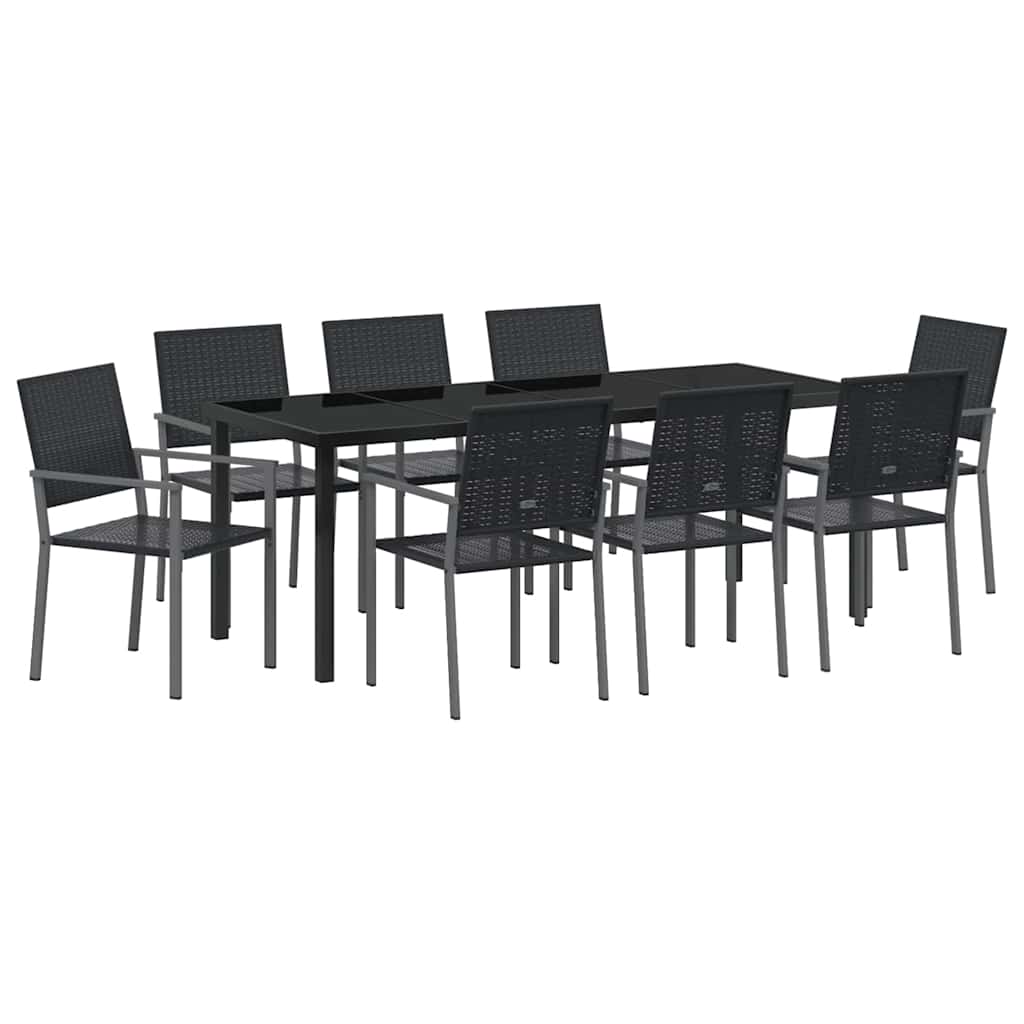 Tuin eettafelset 9 pcs Zwart PE Rattan is nu te koop bij PeponiXL, paradijselijk wonen!