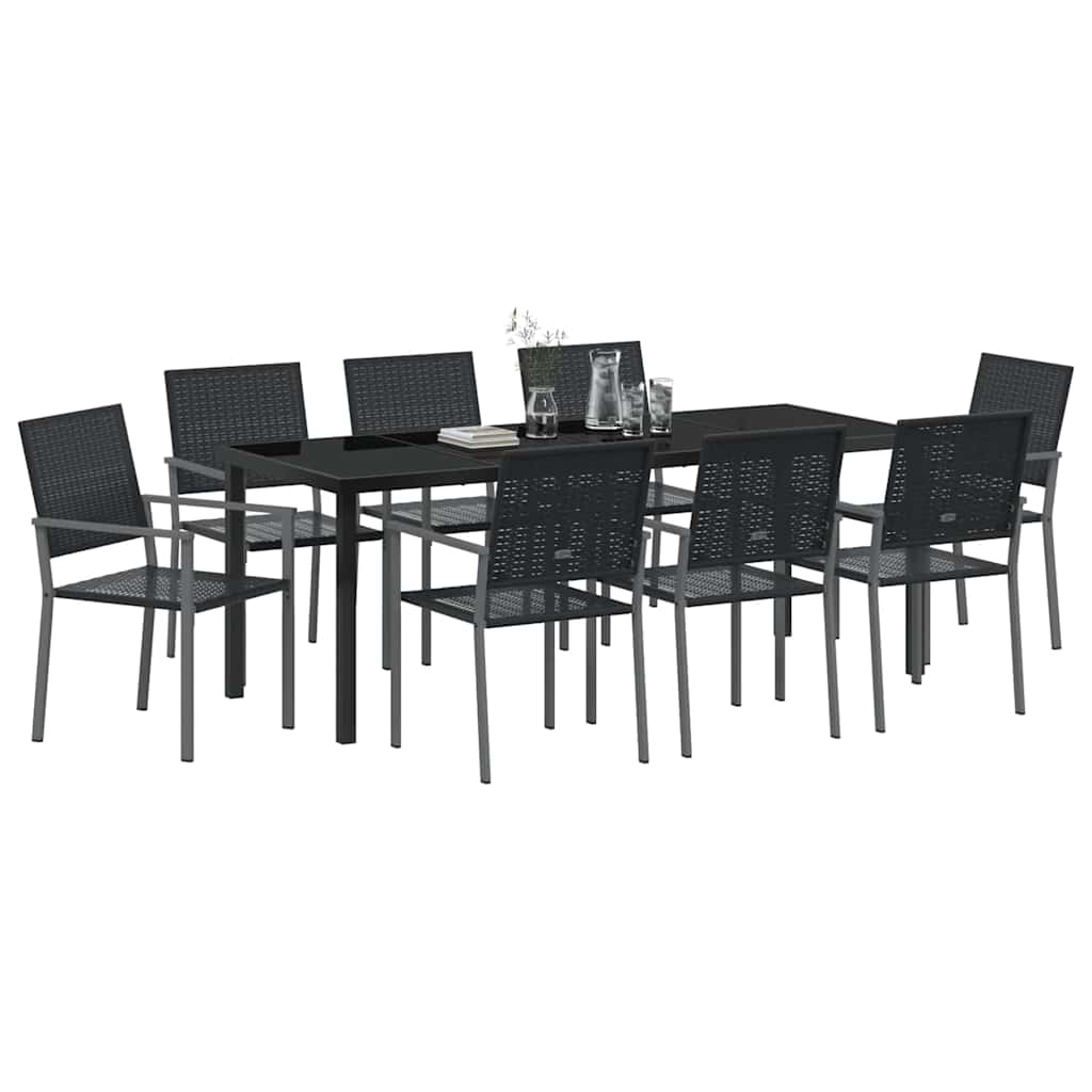 Tuin eettafelset 9 pcs Zwart PE Rattan is nu te koop bij PeponiXL, paradijselijk wonen!