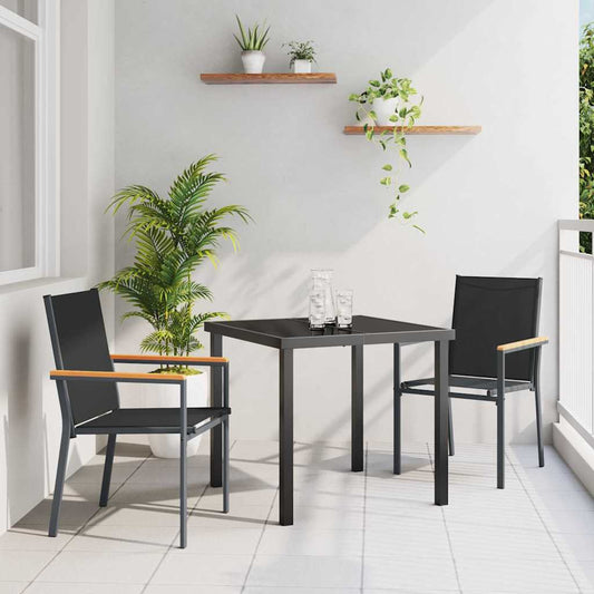 Tuin eettafelset 3 pcs Zwart Poedercoating staal is nu te koop bij PeponiXL, paradijselijk wonen!