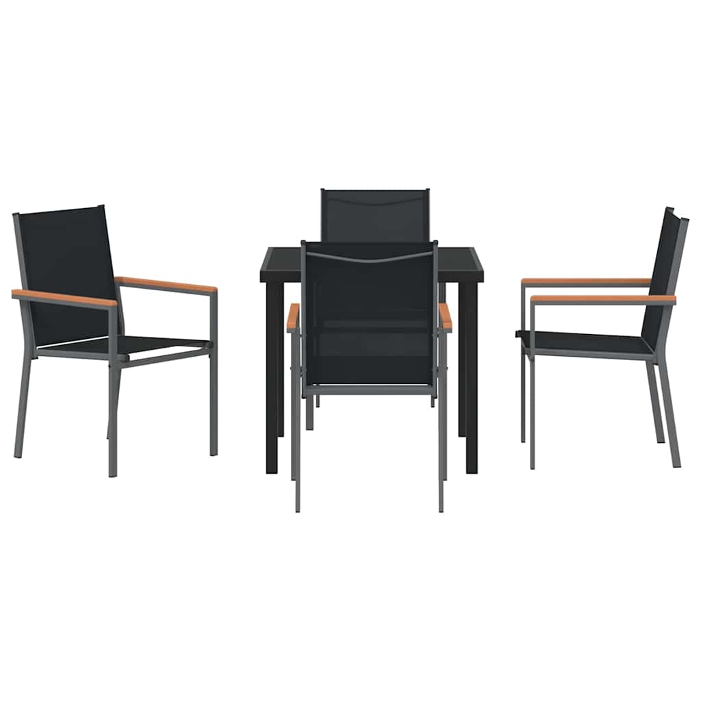Tuin eettafelset 5 pcs Zwart Poedercoating staal