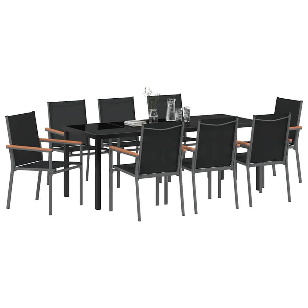 Tuin eettafelset 9 pcs Zwart Poedercoating staal is nu te koop bij PeponiXL, paradijselijk wonen!