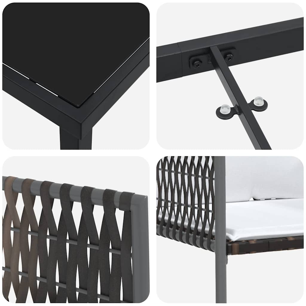 Tuin eettafelset 7 pcs Bruin en zwart PE Rattan is nu te koop bij PeponiXL, paradijselijk wonen!