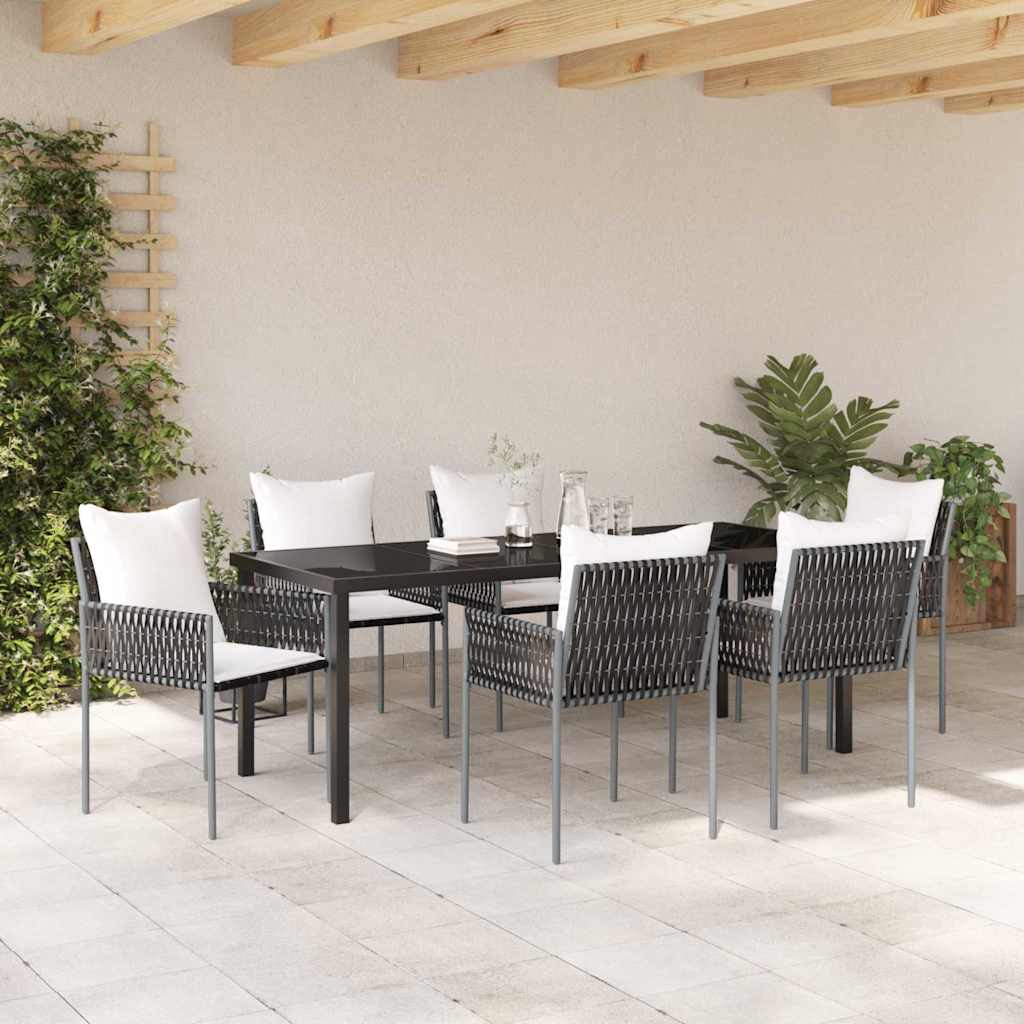 Tuin eettafelset 7 pcs Bruin en zwart PE Rattan is nu te koop bij PeponiXL, paradijselijk wonen!
