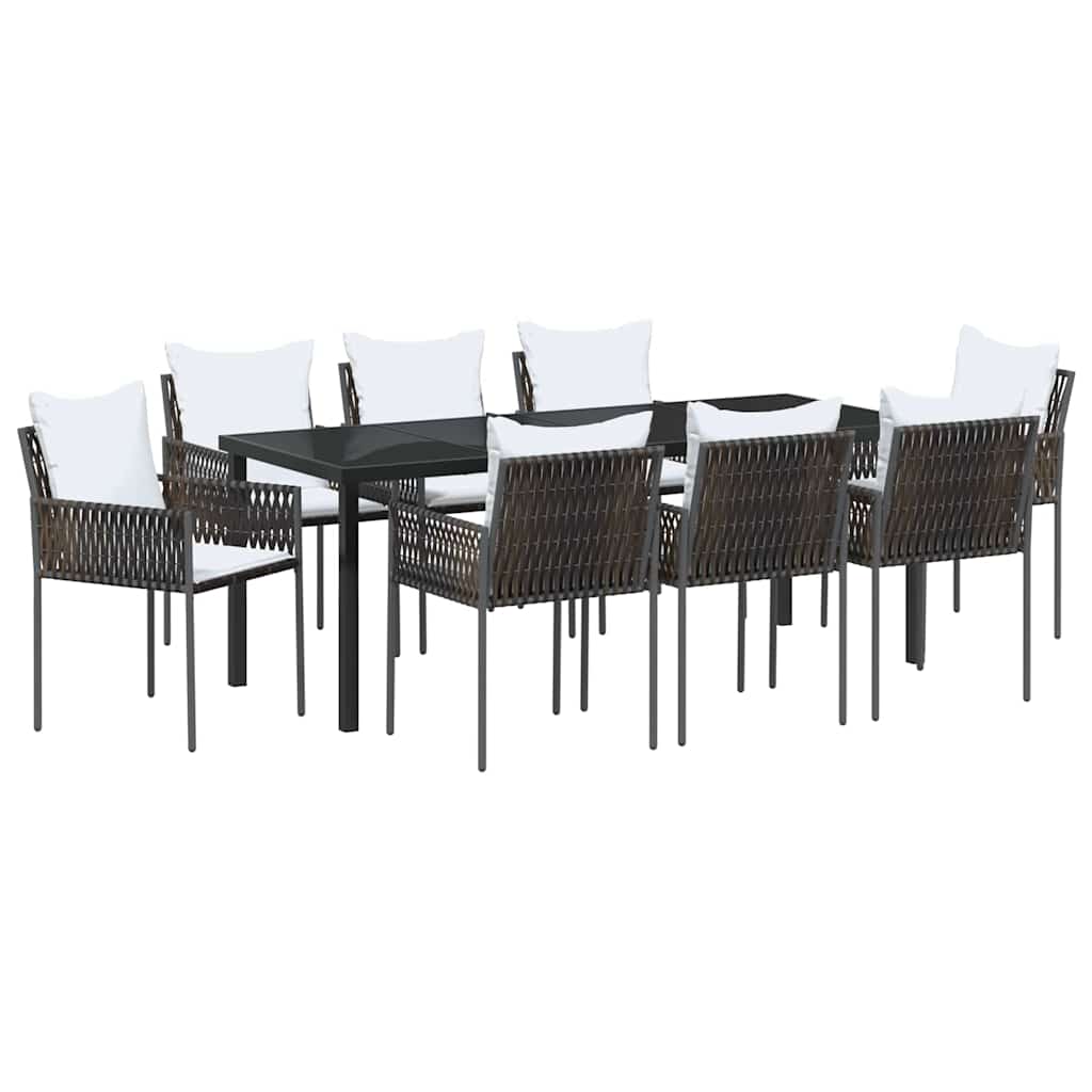 Tuin eettafelset 9 pcs Bruin en zwart PE Rattan is nu te koop bij PeponiXL, paradijselijk wonen!