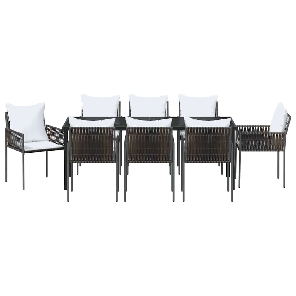 Tuin eettafelset 9 pcs Bruin en zwart PE Rattan is nu te koop bij PeponiXL, paradijselijk wonen!