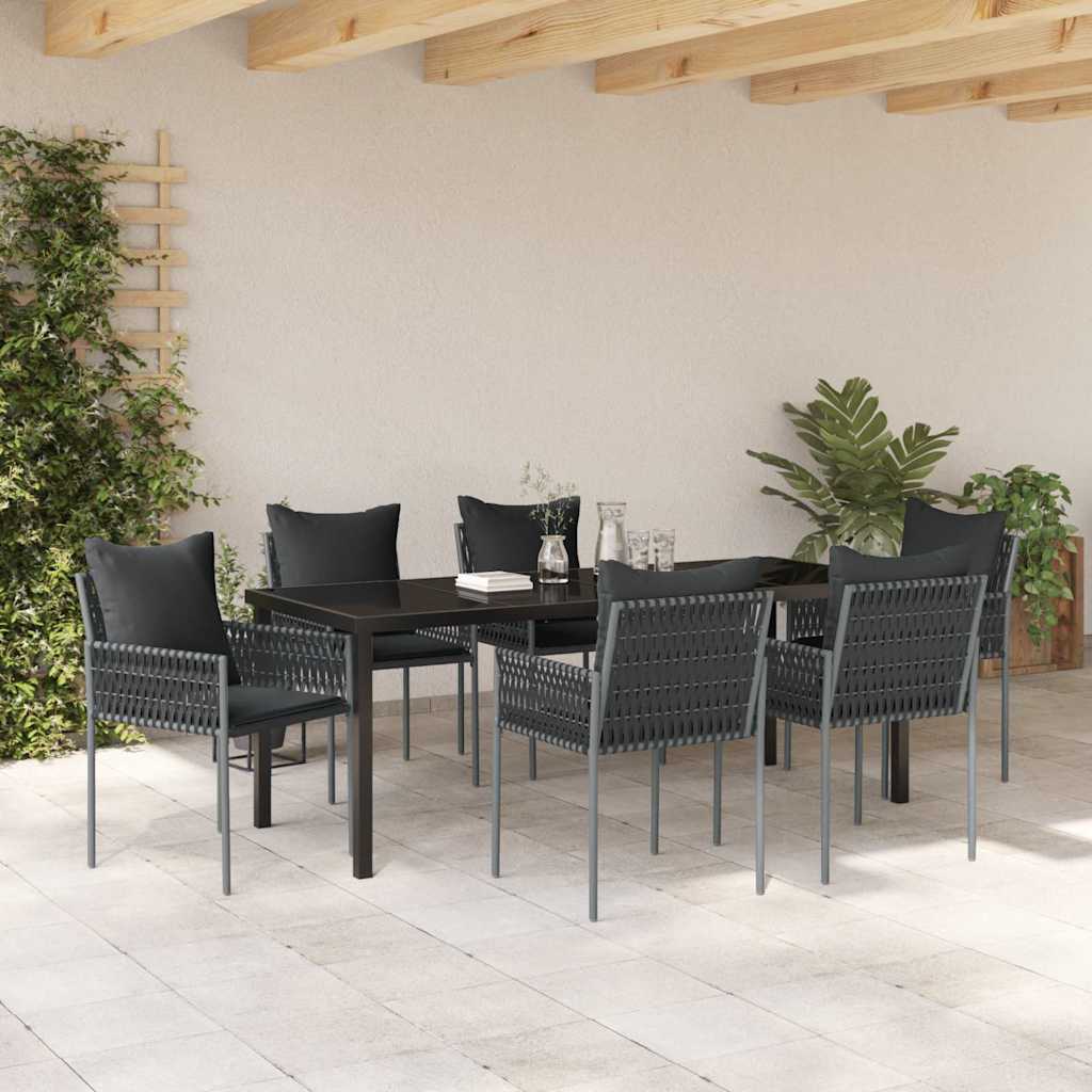 Tuin eettafelset 7 pcs Zwart en Grijs PE Rattan is nu te koop bij PeponiXL, paradijselijk wonen!