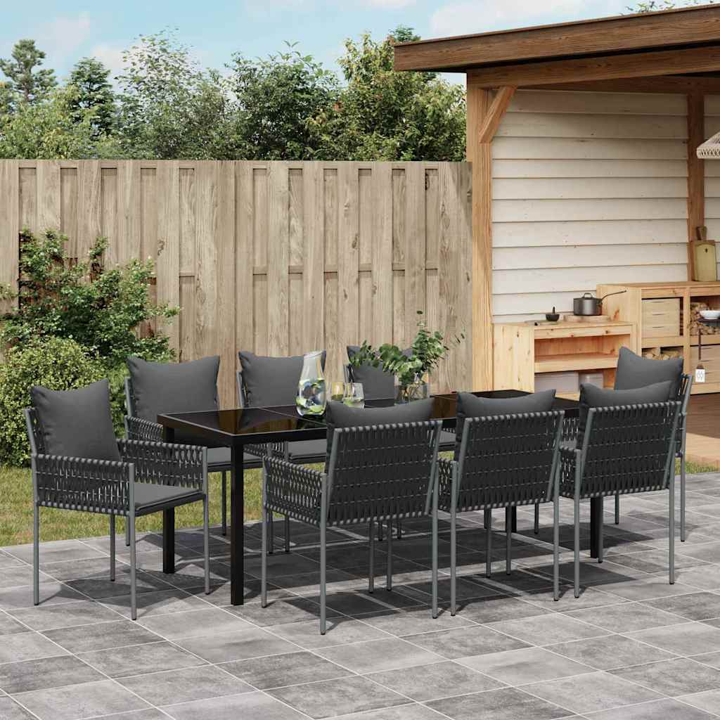 Tuin eettafelset 9 pcs Zwart en Grijs PE Rattan is nu te koop bij PeponiXL, paradijselijk wonen!