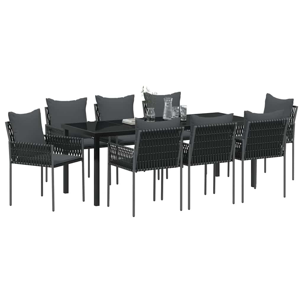 Tuin eettafelset 9 pcs Zwart en Grijs PE Rattan is nu te koop bij PeponiXL, paradijselijk wonen!