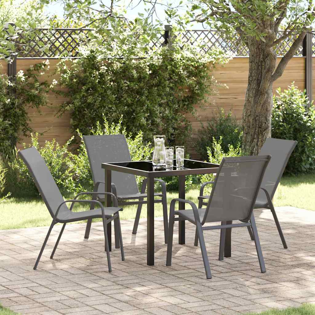Tuin eettafelset 5 pcs Grijs en zwart Poedercoating staal is nu te koop bij PeponiXL, paradijselijk wonen!