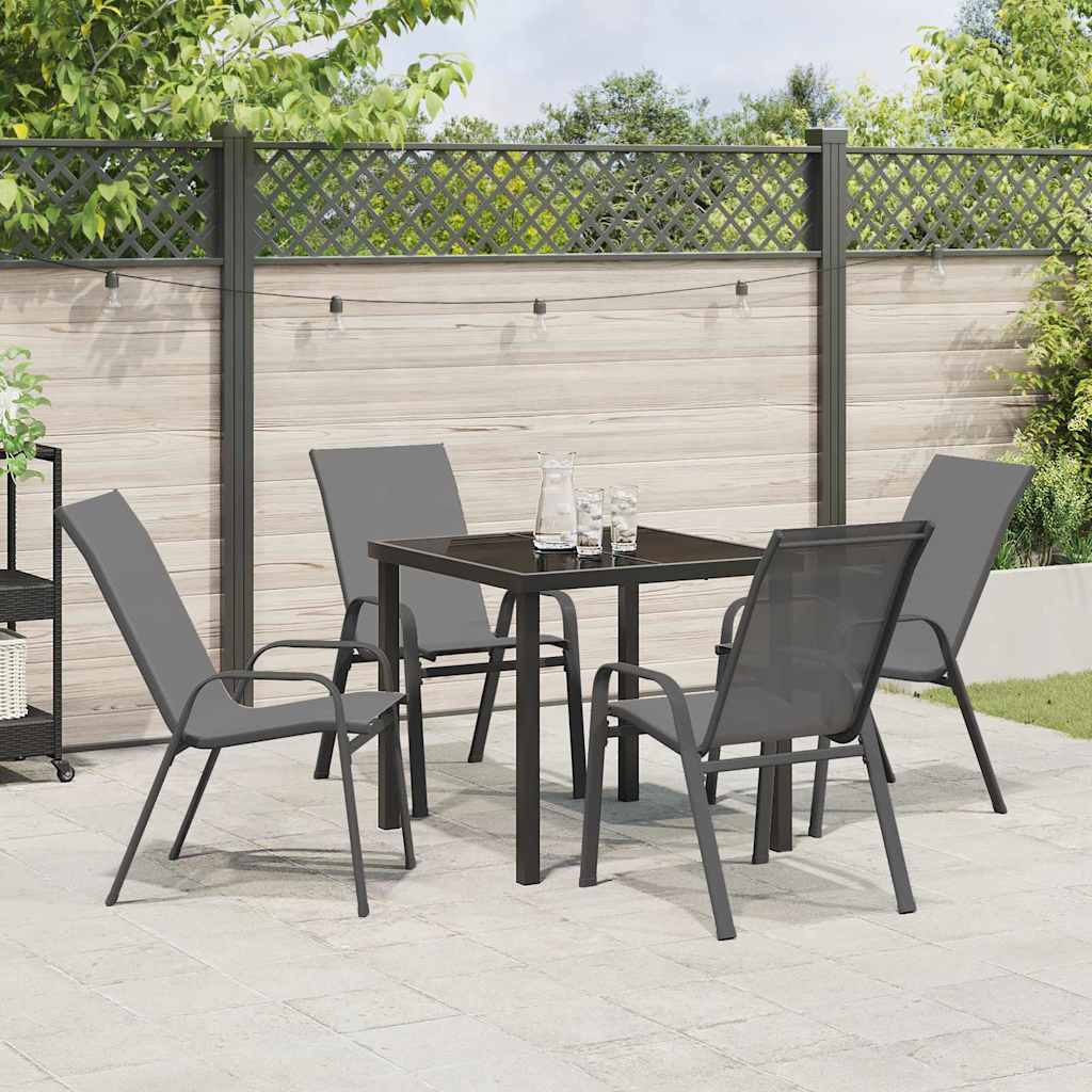 Tuin eettafelset 5 pcs Grijs en zwart Poedercoating staal is nu te koop bij PeponiXL, paradijselijk wonen!