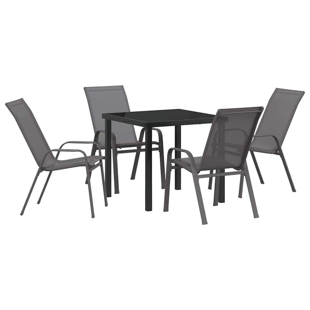 Tuin eettafelset 5 pcs Grijs en zwart Poedercoating staal is nu te koop bij PeponiXL, paradijselijk wonen!