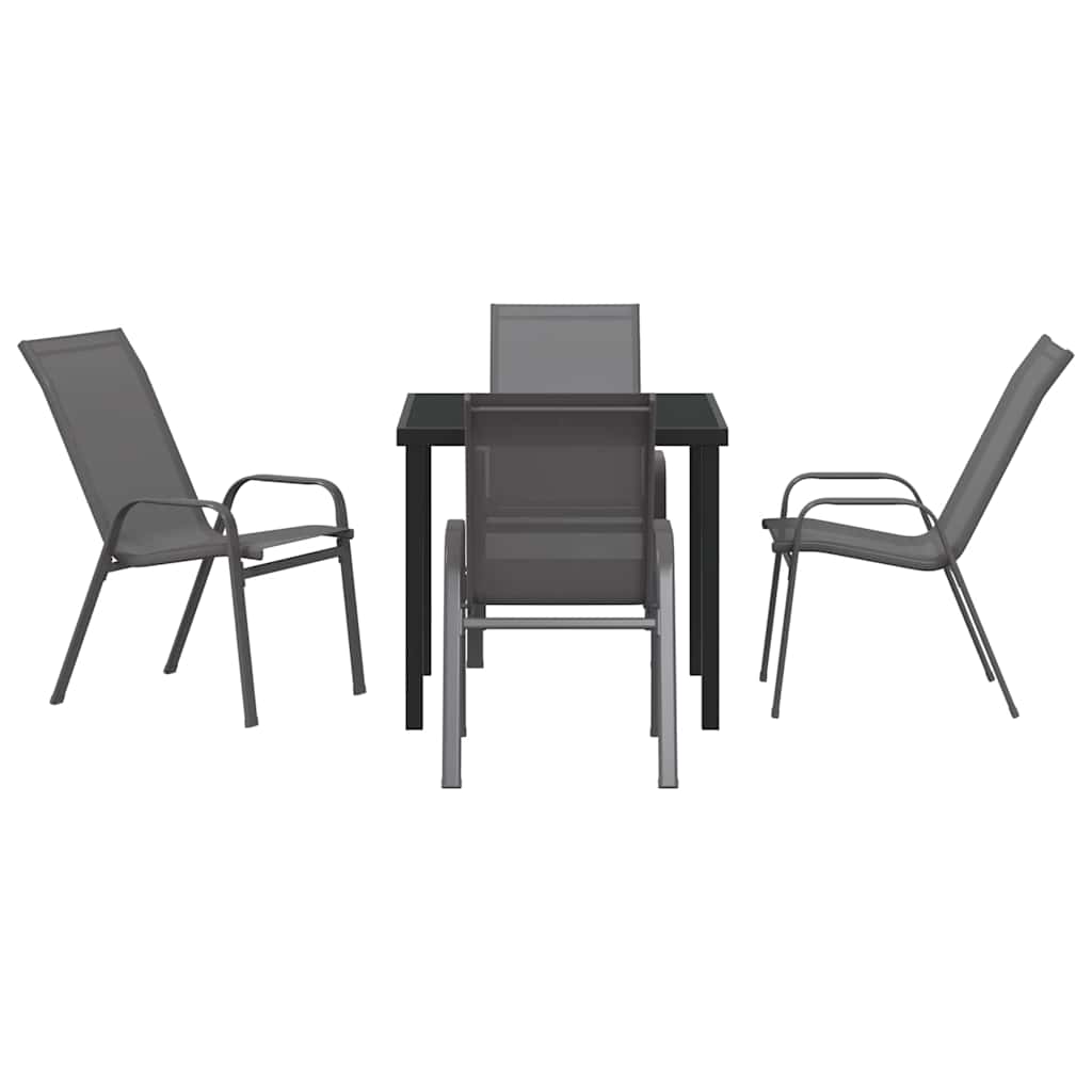 Tuin eettafelset 5 pcs Grijs en zwart Poedercoating staal is nu te koop bij PeponiXL, paradijselijk wonen!
