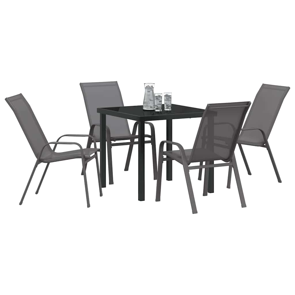 Tuin eettafelset 5 pcs Grijs en zwart Poedercoating staal is nu te koop bij PeponiXL, paradijselijk wonen!