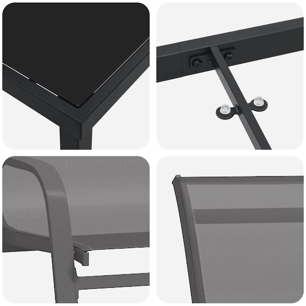 Tuin eettafelset 7 pcs Grijs en zwart Poedercoating staal is nu te koop bij PeponiXL, paradijselijk wonen!