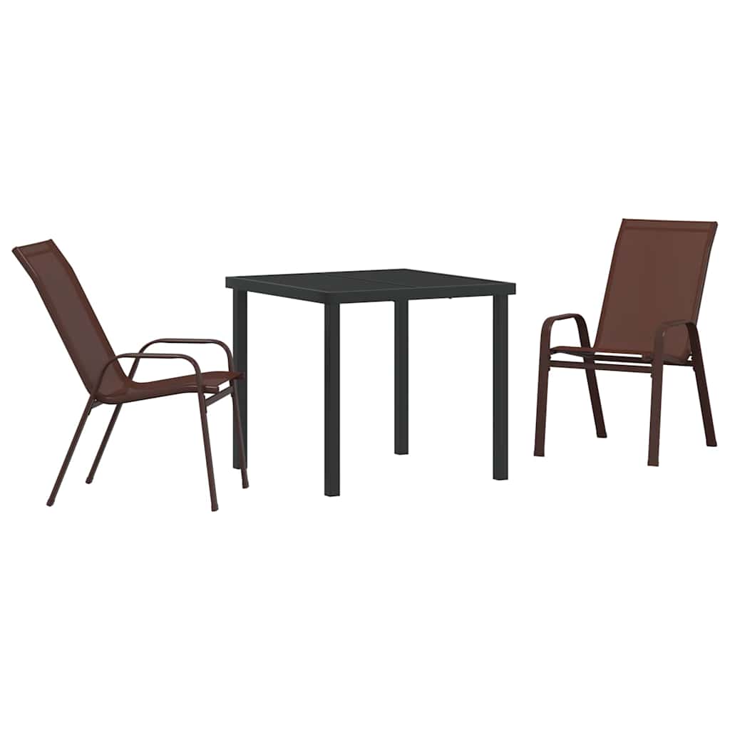 Tuin eettafelset 3 pcs Bruin en zwart Poedercoating staal is nu te koop bij PeponiXL, paradijselijk wonen!