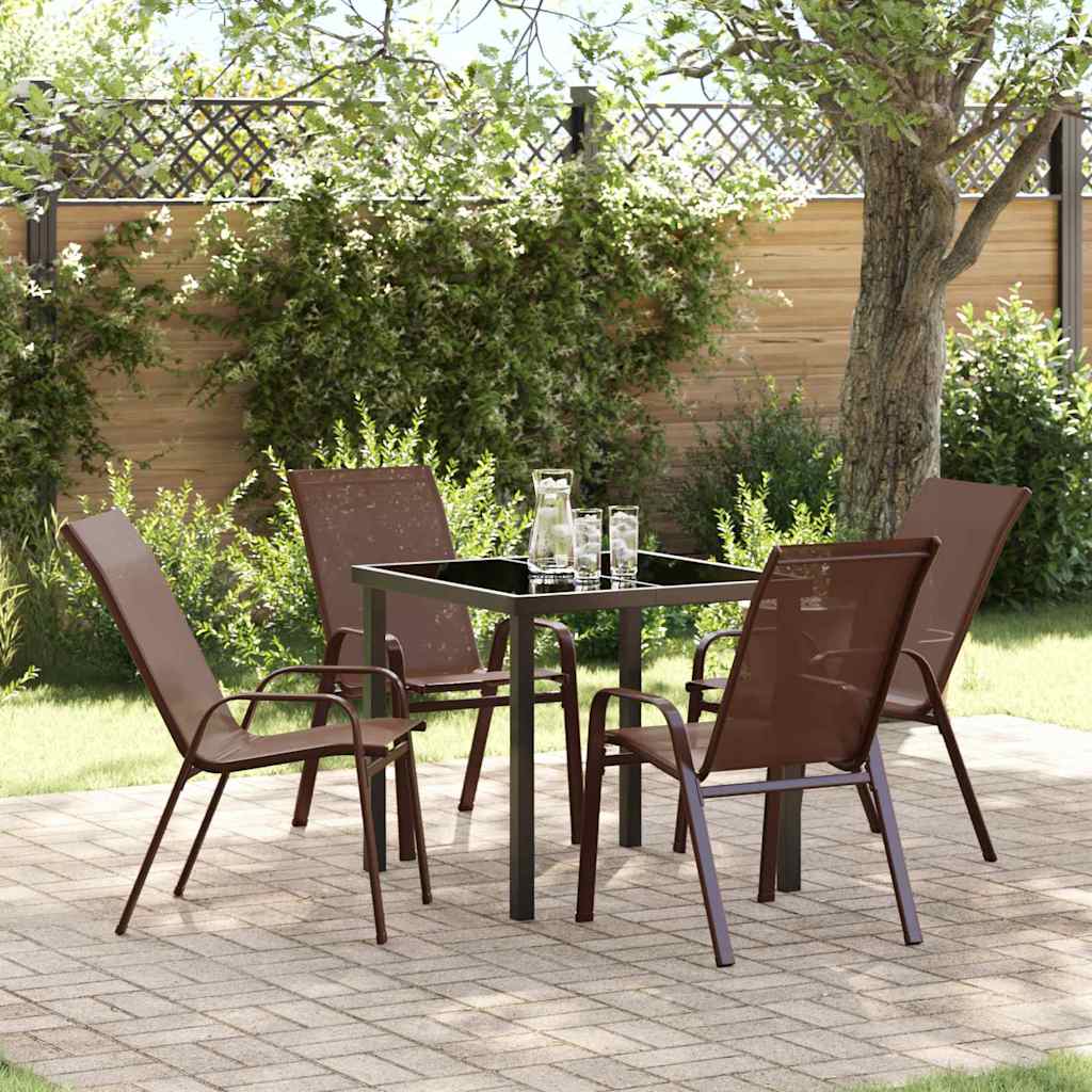 Tuin eettafelset 5 pcs Bruin en zwart Poedercoating staal is nu te koop bij PeponiXL, paradijselijk wonen!
