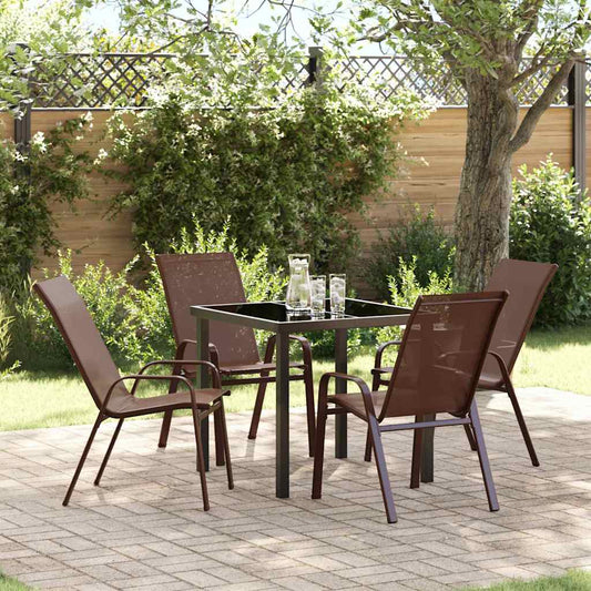 Tuin eettafelset 5 pcs Bruin en zwart Poedercoating staal is nu te koop bij PeponiXL, paradijselijk wonen!