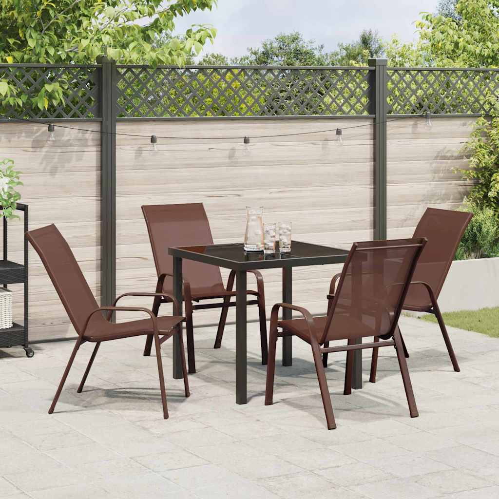 Tuin eettafelset 5 pcs Bruin en zwart Poedercoating staal is nu te koop bij PeponiXL, paradijselijk wonen!