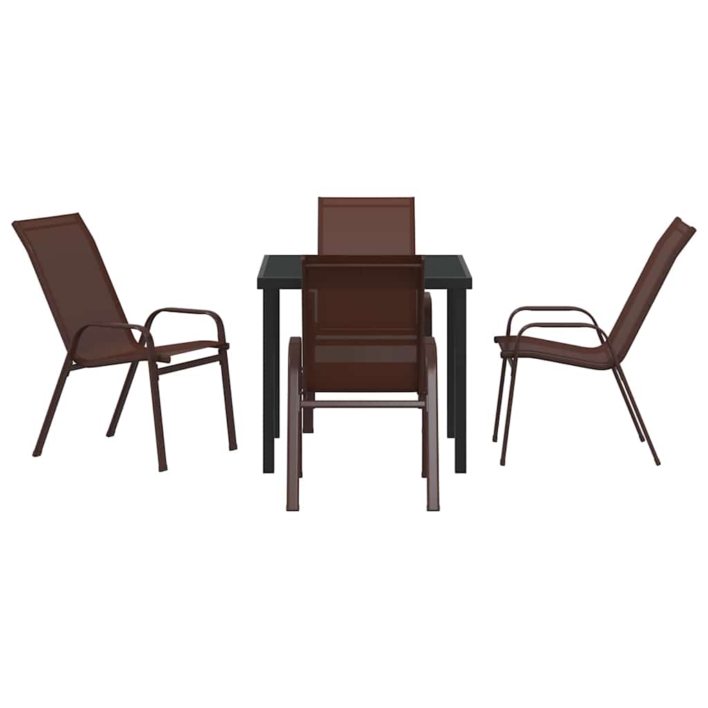 Tuin eettafelset 5 pcs Bruin en zwart Poedercoating staal is nu te koop bij PeponiXL, paradijselijk wonen!