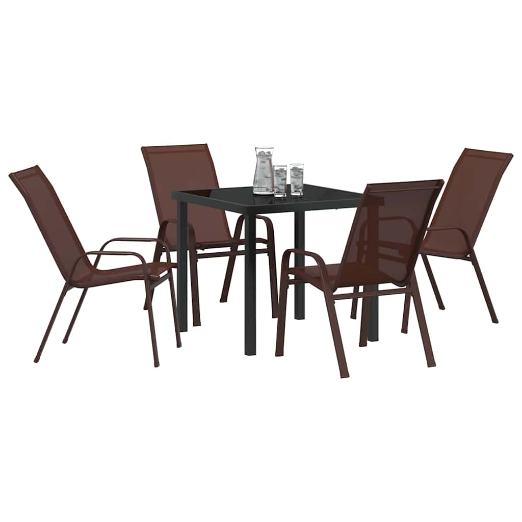 Tuin eettafelset 5 pcs Bruin en zwart Poedercoating staal is nu te koop bij PeponiXL, paradijselijk wonen!