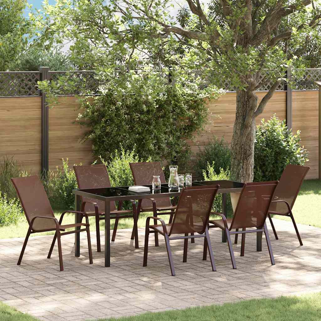 Tuin eettafelset 7 pcs Bruin en zwart Poedercoating staal is nu te koop bij PeponiXL, paradijselijk wonen!