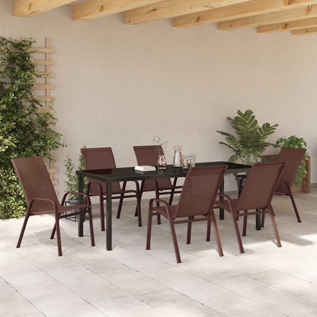 Tuin eettafelset 7 pcs Bruin en zwart Poedercoating staal is nu te koop bij PeponiXL, paradijselijk wonen!