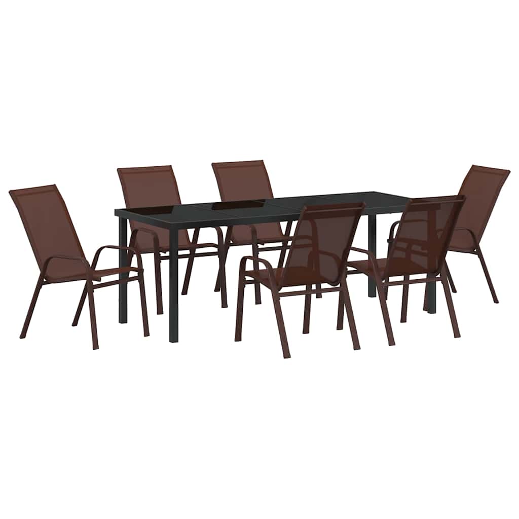 Tuin eettafelset 7 pcs Bruin en zwart Poedercoating staal is nu te koop bij PeponiXL, paradijselijk wonen!