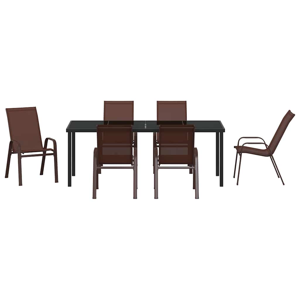 Tuin eettafelset 7 pcs Bruin en zwart Poedercoating staal is nu te koop bij PeponiXL, paradijselijk wonen!