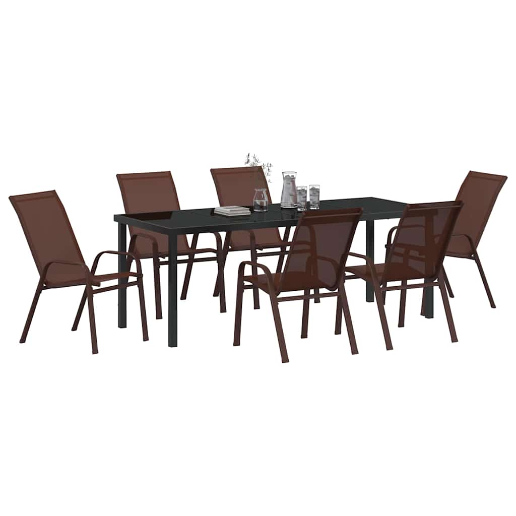 Tuin eettafelset 7 pcs Bruin en zwart Poedercoating staal is nu te koop bij PeponiXL, paradijselijk wonen!