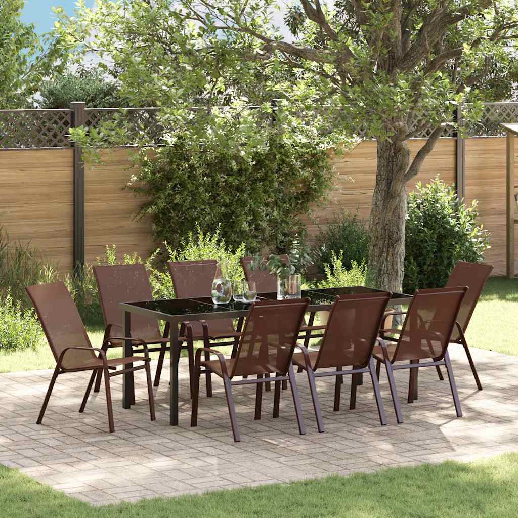 Tuin eettafelset 9 pcs Bruin en zwart Poedercoating staal is nu te koop bij PeponiXL, paradijselijk wonen!