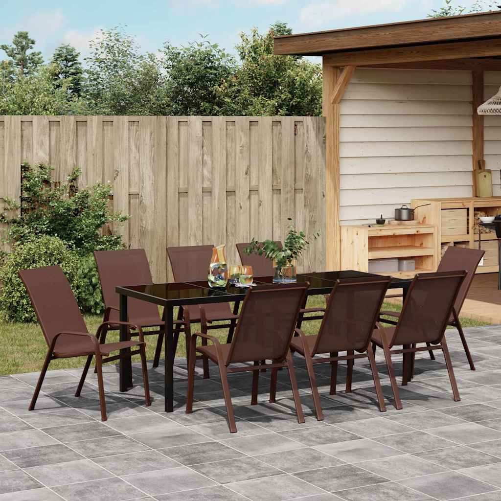 Tuin eettafelset 9 pcs Bruin en zwart Poedercoating staal is nu te koop bij PeponiXL, paradijselijk wonen!
