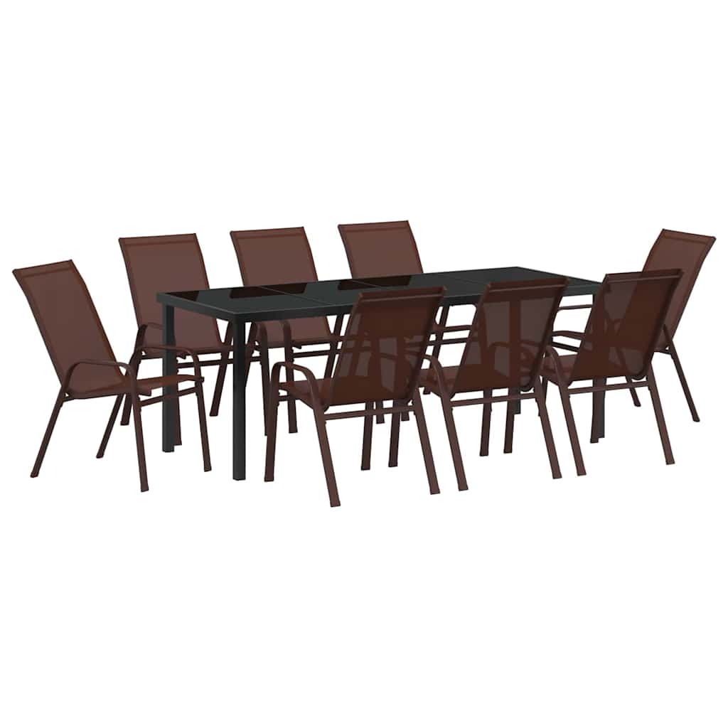 Tuin eettafelset 9 pcs Bruin en zwart Poedercoating staal is nu te koop bij PeponiXL, paradijselijk wonen!
