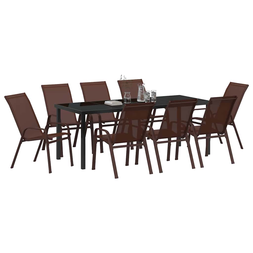 Tuin eettafelset 9 pcs Bruin en zwart Poedercoating staal is nu te koop bij PeponiXL, paradijselijk wonen!