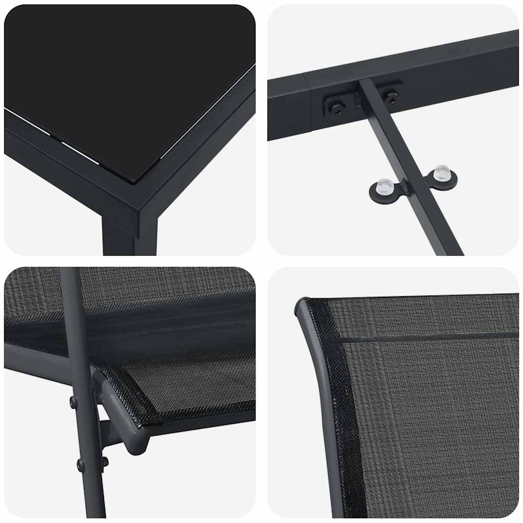 Tuin eettafelset 3 pcs Zwart Gepoedercoat staal is nu te koop bij PeponiXL, paradijselijk wonen!