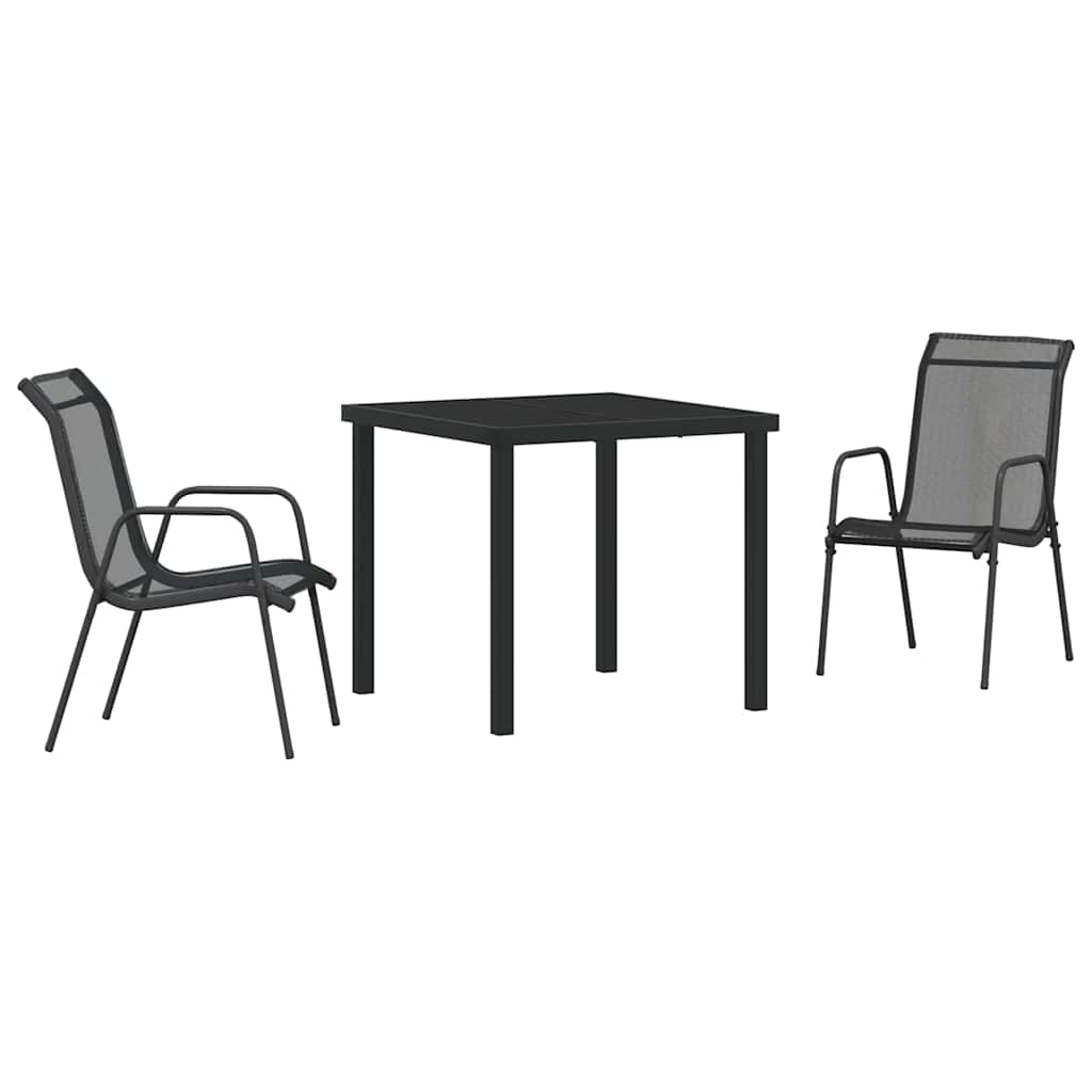 Tuin eettafelset 3 pcs Zwart Gepoedercoat staal is nu te koop bij PeponiXL, paradijselijk wonen!