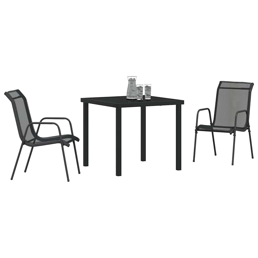 Tuin eettafelset 3 pcs Zwart Gepoedercoat staal is nu te koop bij PeponiXL, paradijselijk wonen!