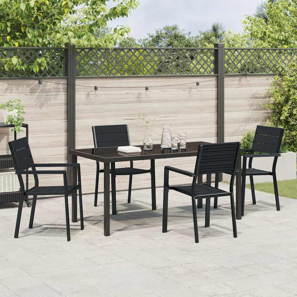 Tuin eettafelset 5 pcs Zwart Gepoedercoat staal is nu te koop bij PeponiXL, paradijselijk wonen!