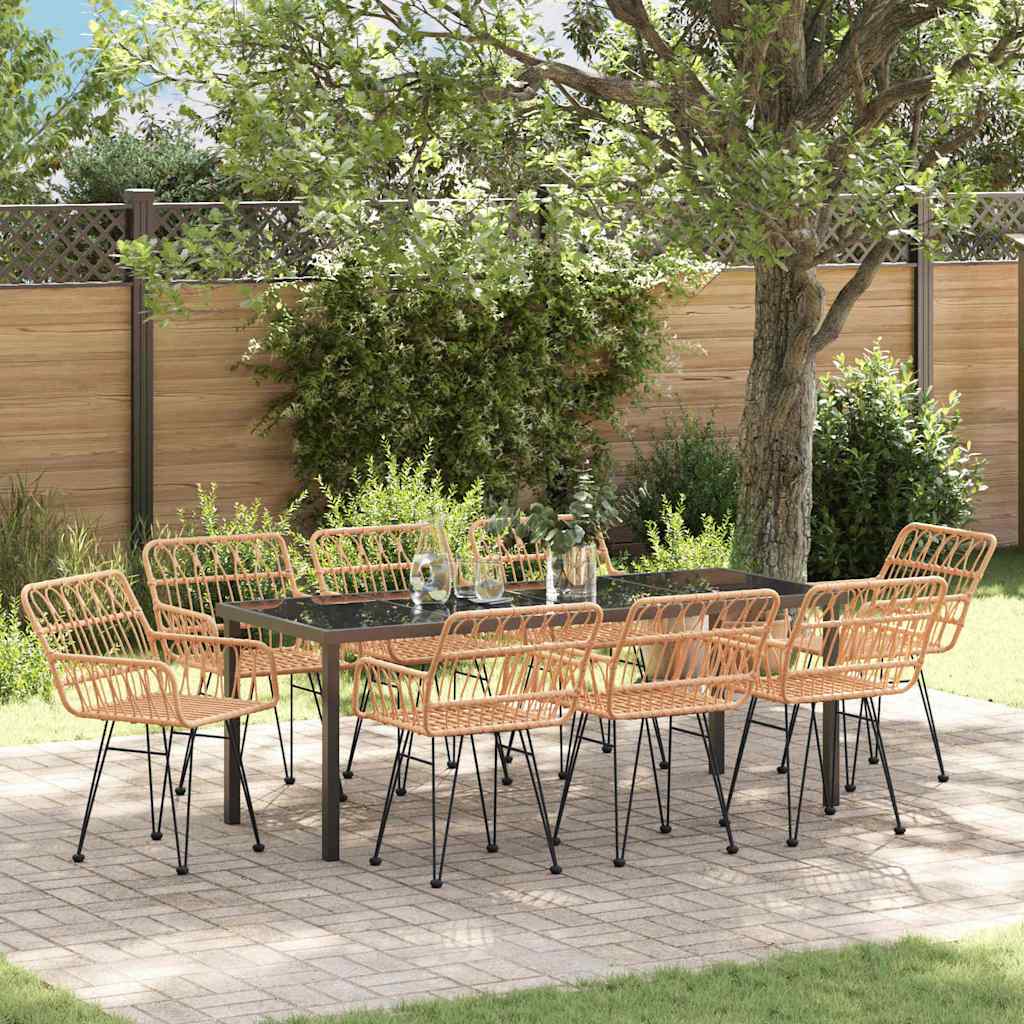 Tuin eettafelset 9 pcs Bruin Gepoedercoat staal is nu te koop bij PeponiXL, paradijselijk wonen!