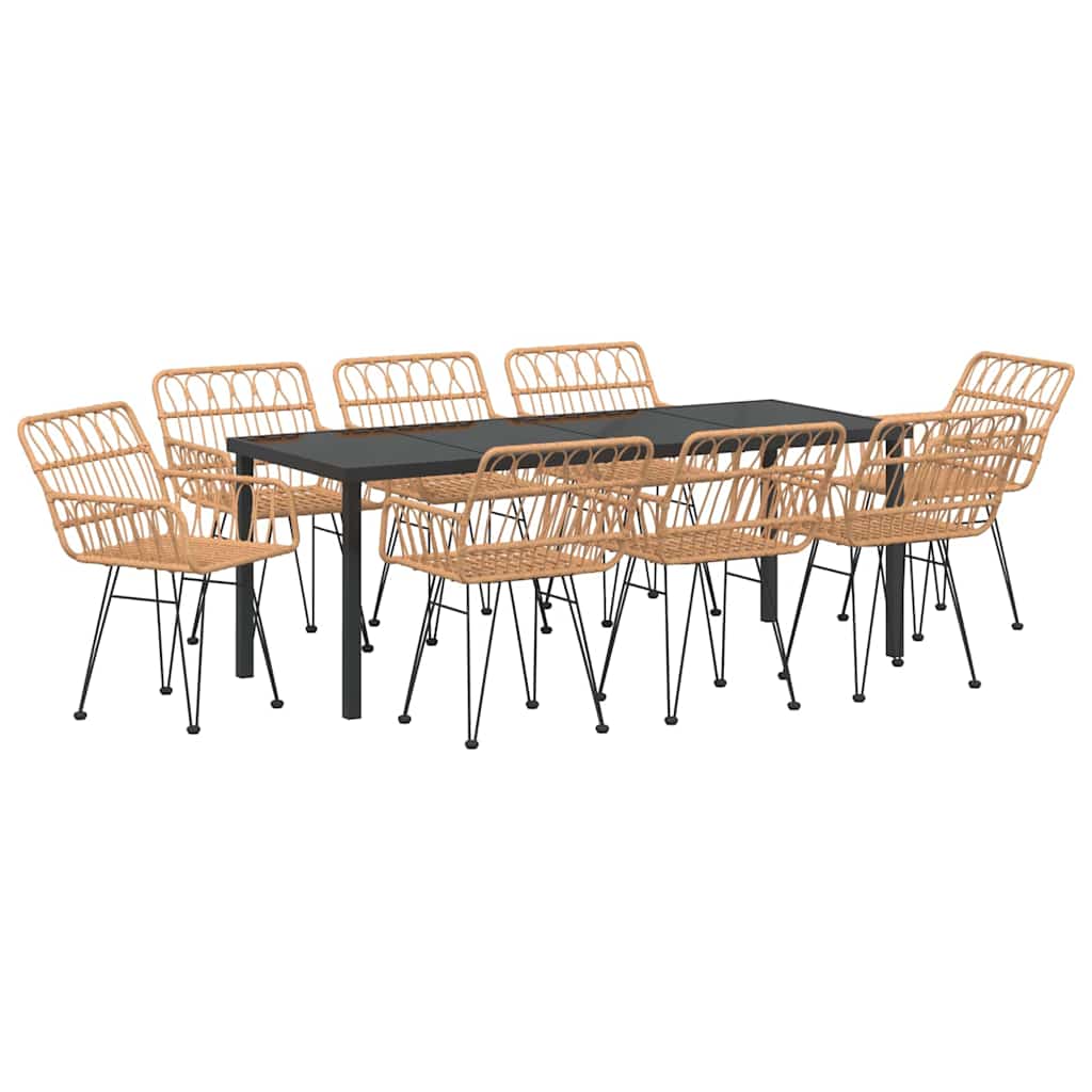Tuin eettafelset 9 pcs Bruin Gepoedercoat staal is nu te koop bij PeponiXL, paradijselijk wonen!