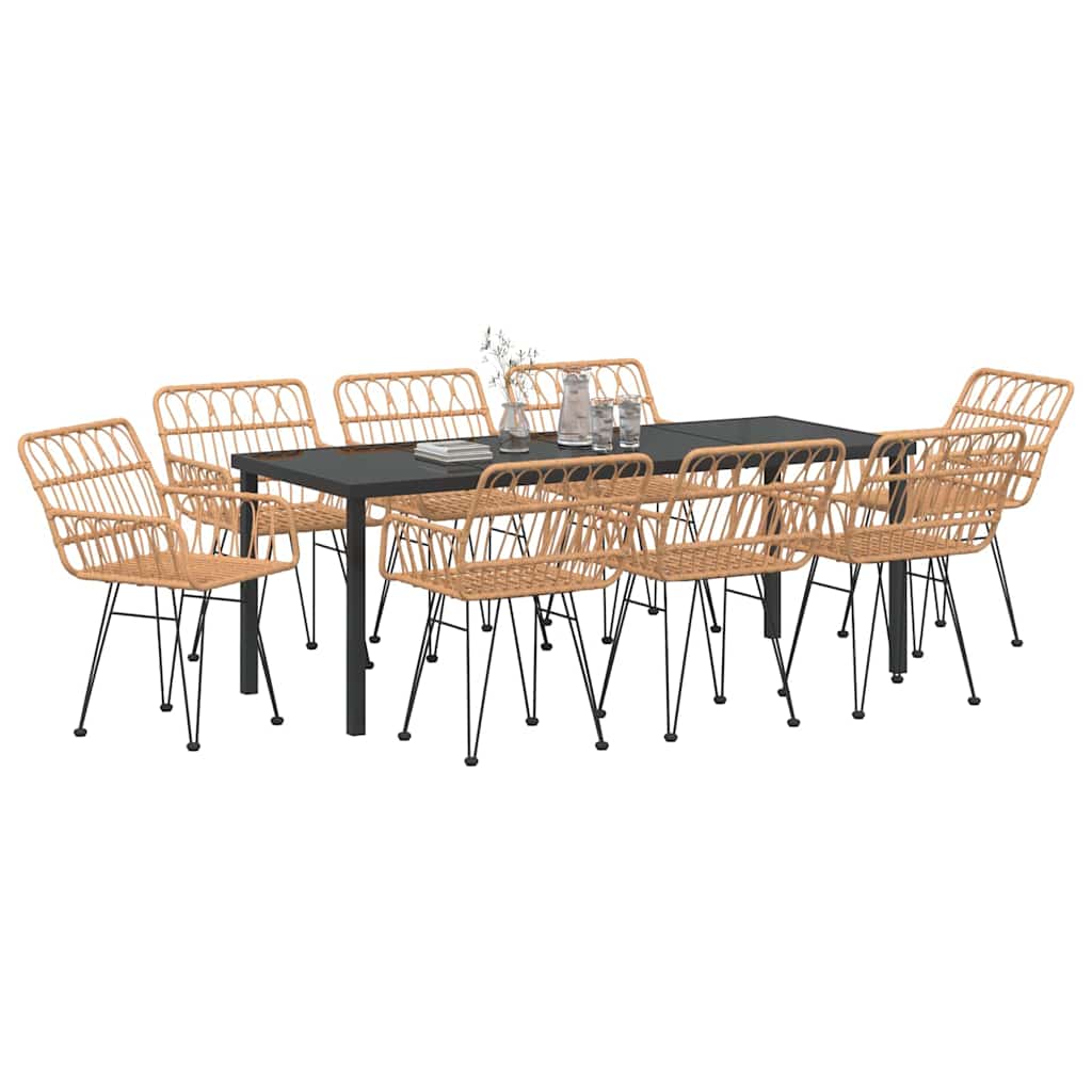 Tuin eettafelset 9 pcs Bruin Gepoedercoat staal is nu te koop bij PeponiXL, paradijselijk wonen!