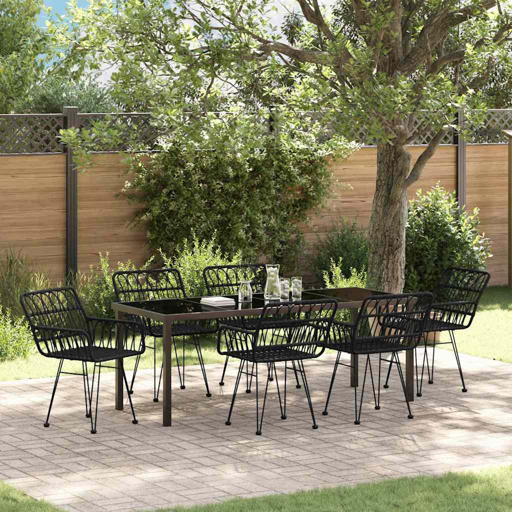 Tuin eettafelset 7 pcs Zwart Gepoedercoat staal is nu te koop bij PeponiXL, paradijselijk wonen!