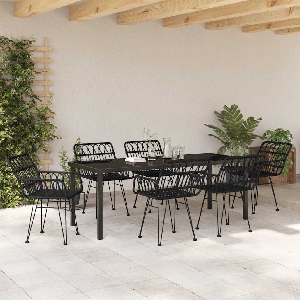 Tuin eettafelset 7 pcs Zwart Gepoedercoat staal is nu te koop bij PeponiXL, paradijselijk wonen!