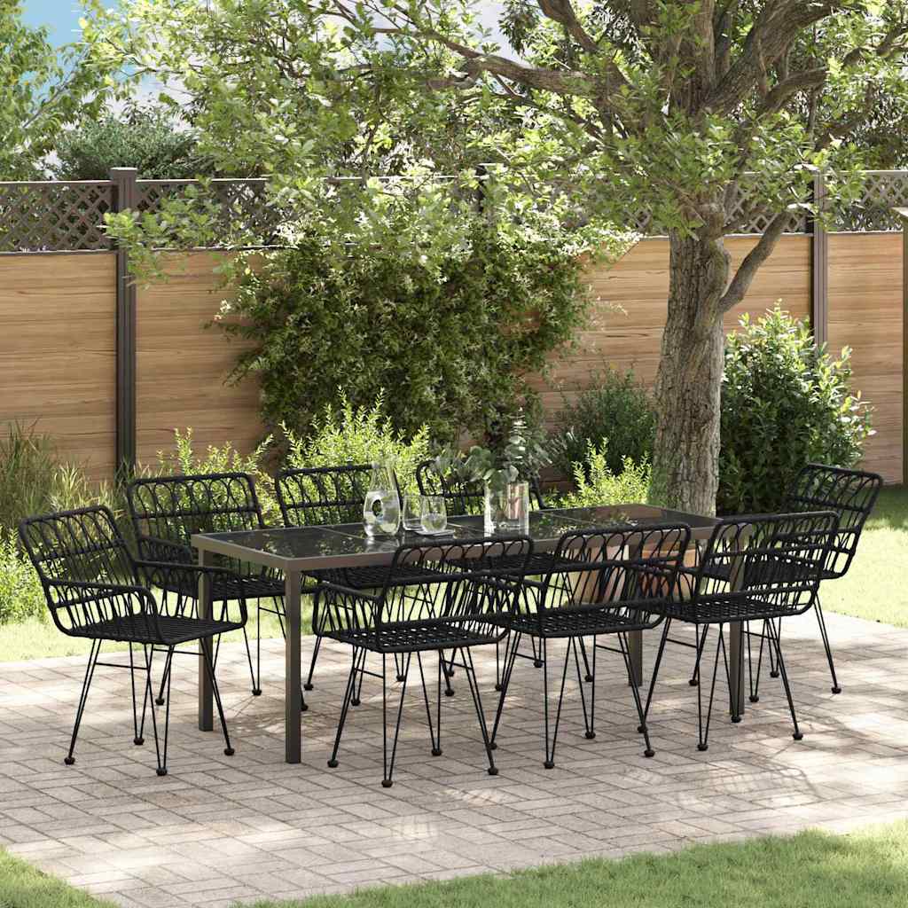 Tuin eettafelset 9 pcs Zwart Gepoedercoat staal is nu te koop bij PeponiXL, paradijselijk wonen!