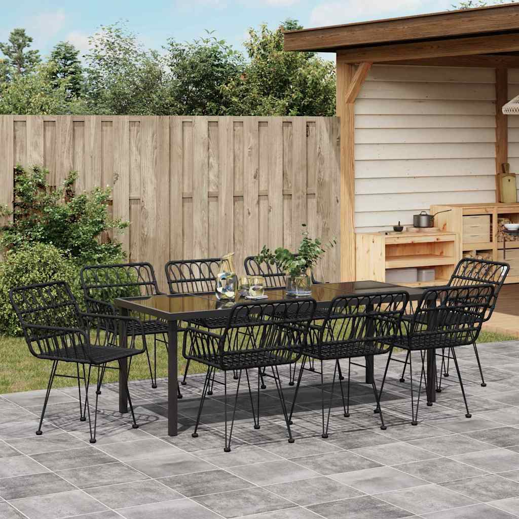 Tuin eettafelset 9 pcs Zwart Gepoedercoat staal is nu te koop bij PeponiXL, paradijselijk wonen!