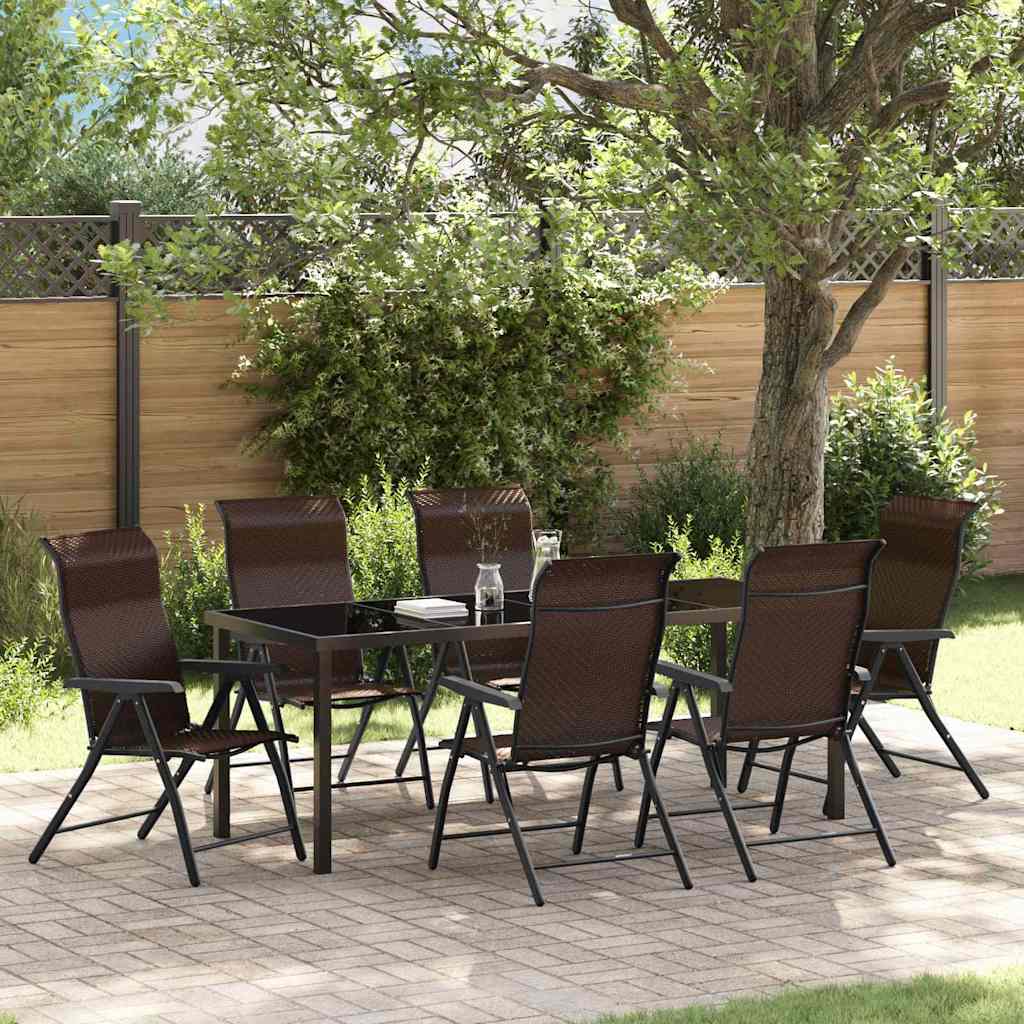Tuin eettafelset 7 pcs Bruin Gepoedercoat staal is nu te koop bij PeponiXL, paradijselijk wonen!