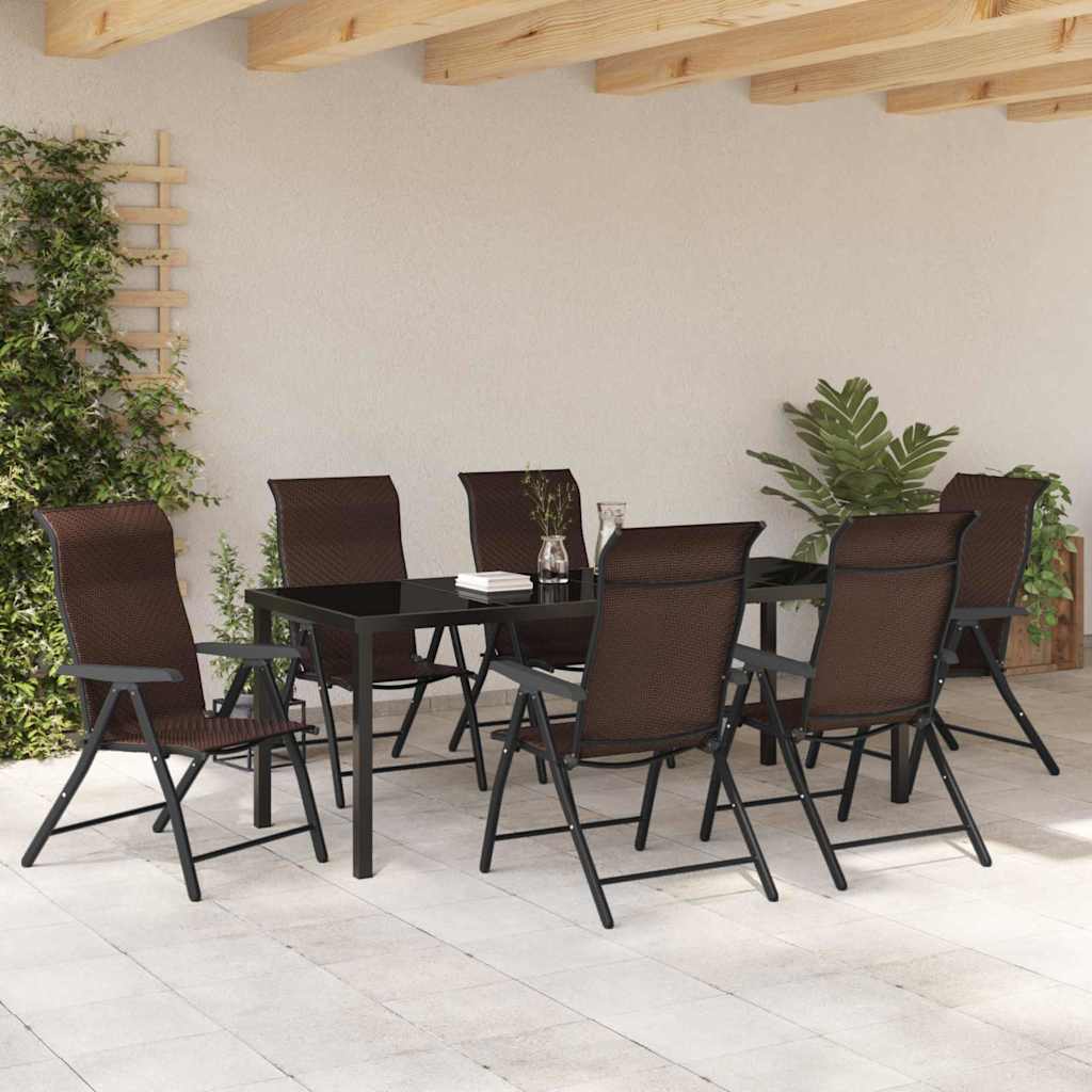 Tuin eettafelset 7 pcs Bruin Gepoedercoat staal is nu te koop bij PeponiXL, paradijselijk wonen!