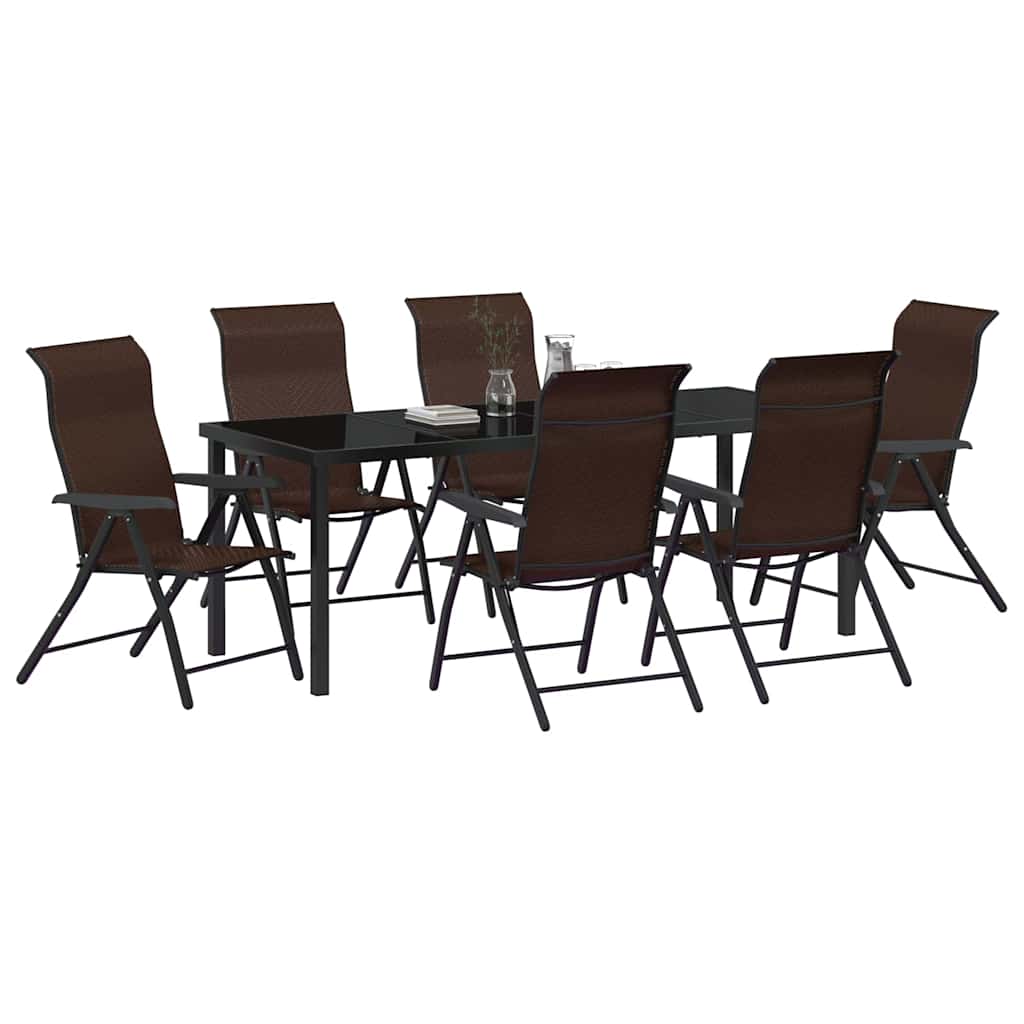 Tuin eettafelset 7 pcs Bruin Gepoedercoat staal is nu te koop bij PeponiXL, paradijselijk wonen!