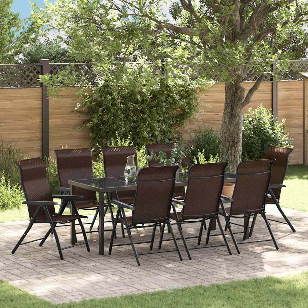 Tuin eettafelset 9 pcs Bruin Gepoedercoat staal is nu te koop bij PeponiXL, paradijselijk wonen!