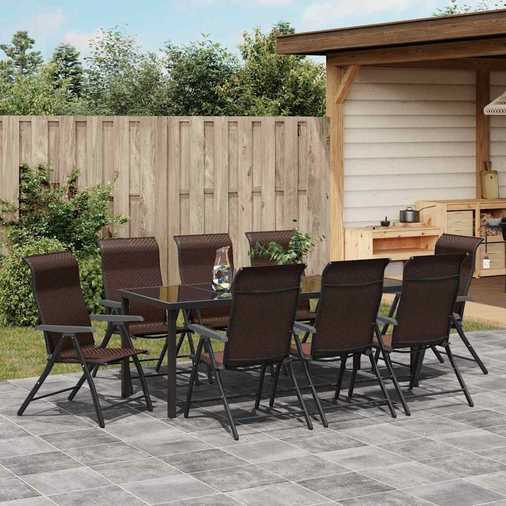 Tuin eettafelset 9 pcs Bruin Gepoedercoat staal is nu te koop bij PeponiXL, paradijselijk wonen!