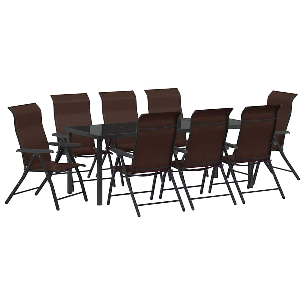 Tuin eettafelset 9 pcs Bruin Gepoedercoat staal is nu te koop bij PeponiXL, paradijselijk wonen!